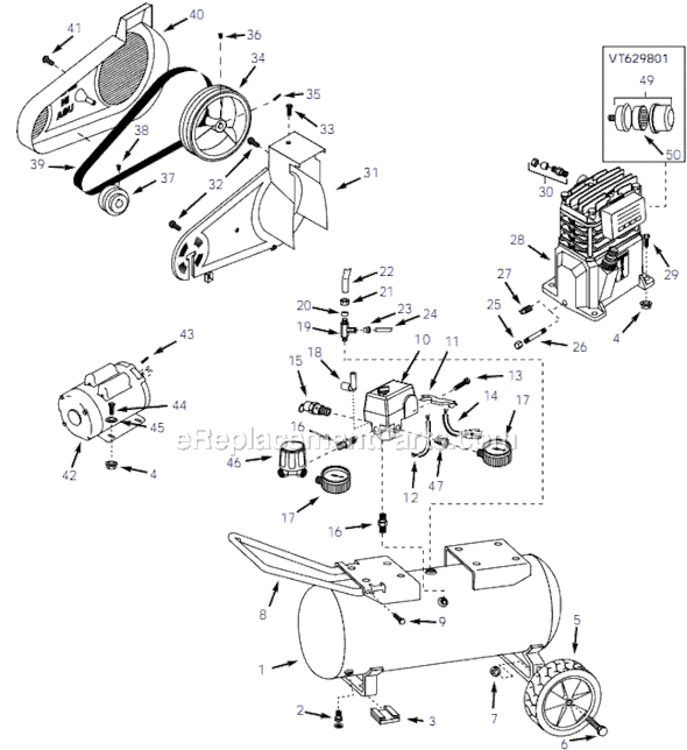 Page A Diagram and Parts List for VT630000 2001 Campbell Hausfeld Compressor